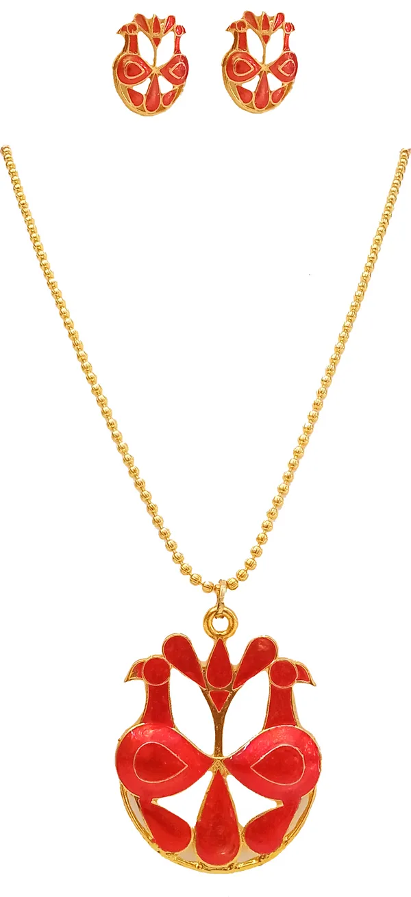 Assamese_Traditional_Gold_Plated_Red_Meenakari_Lokepara_Chain_Pendant_Set_For_Women_&_Girls